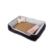 Dog Bone Pattern Big Soft Warm Kennel Pet Dog Cat Mat Blanket, with Rattan Mat & Blanket Size: XL, 90*70*15cm(Black Grey)