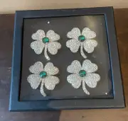 Cupcakes & Cashmere 4 Clover Leaf ST. PATRICKS DAY RHINESTONES NAPKIN RINGS