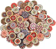 Gjinxi 100PCS Mixed Pattern Vintage Flower Wooden Buttons, 3/4 Inch 20mm Bulk Assorted Buttons 2 Holes Sewing Random Flower Painting Buttons for Sewing Clothes Crafts Decorations Clothing Replacement