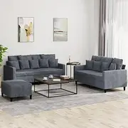 3 Piece Sofa Set with Cushions Dark Grey Velvet, 2-Seater Sofa, 120 cm & 140 cm, Soft and Comfortable Velvet Fabric, Sturdy Plywood and Metal Frame, Small Couch for Living Room, Assembly Required