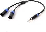 ROBAUN 1PC Audio Cable TS to XLR Y-Splitter 6.5mm TS Male to Dual XLR Male/Female for Microphone Cables Aluminum Metal Shel(Z01-D1001MX2-BKBU,0.29m)