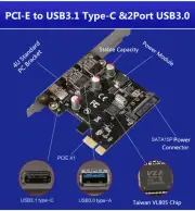 5Gbps PCI-E to 2 USB 3.0 &3.1 Type C PCI Express Expansion Card Adapter VLI Chip