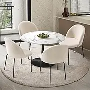 Oikiture Dining Table and Chair with Sherpa Dining Chairs Set of 4 and Marbel Dining Table 90cm