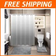 Luxurious Light Gray 4-Piece Shower Curtain and Rug Set - Elegant Bathroom Decor