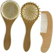 MERRYHAPY Infant Hair Brush Comb Set Baby Care Kit Wool Brush Wooden Comb Newborn Scalp Care Baby Shower