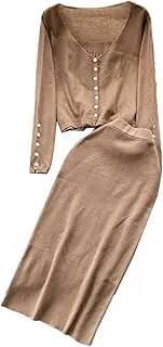 [keusyoi] Knitted 3 Piece Set Women Casual Party Midi Skirt Set Female Korean Sweater Skirt Suit