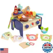 Bluey – Wooden BBQ and Salad Set, 33-Piece Colorful Playset with Tongs and Fo