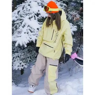 RandomPow 單雙板滑雪褲男女寬松防風防水保暖滑雪服卡其黃拼接色