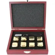 Whisky Ice Cubes Chillers - 8 Pieces (Gold)in a Elegant Wooden Gift Box