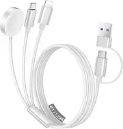 Temdan for Apple Watch Charger,3 in 2 USB C Cable for iPhone 16 Charger/Type C/Lightning,Multi Charging Cable Cord,Portable Travel Essentials Designed for iWatch Ultra/SE/10-1&iPhone 16-12-4FT White