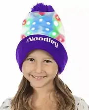 The Noodley Flashing Light Up Beanie Hat Cool Stuff Gifts (One Size)-Purple-NEW