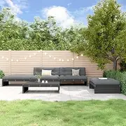 5 Piece Black Solid Wood Garden Lounge Set with Cushions – Outdoor Patio Furniture Set Featuring Pine Wood Chairs, Sofa, and Table for Porch, Balcony, or Garden