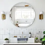 Round Wall Mirror for Bathroom Bedroom, LETSFIELD 46 cm Frameless Wall Mirror for Home Decor
