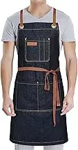 Denim Chef Apron Cross Back Adjustable Mens Womens Bib Apron with Pockets for Cooking, Gardening