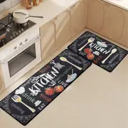 2Pcs Washable Kitchen Rugs and Mats Set Non Slip Cushioned Kitchen Floor Mat