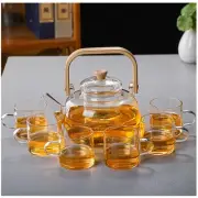 Glass Teapot with Infuser Clear Glass Tea Kettle with 6 Teacups, 900 ml Tea P...
