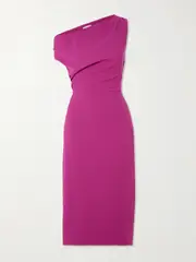 [16ARLINGTON] 16ARLINGTON - Kira One-shoulder Draped Crepe Midi Dress - Fuchsia - UK 14 UK 14 Pink