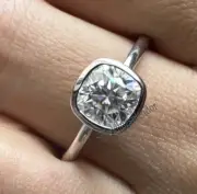 Bezel Set Solitaire Moissanite Ring Cushion Cut Moissanite Promise Ring 14k Gold