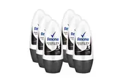 6 x Rexona Invisible Dry Black + White Deodorant Roll On 50mL