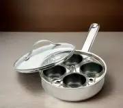 ENDURANCE 18/8 Stainless Steel 4-Egg Poaching Complete Set Pan Cups Rack Lid