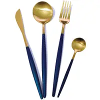 在飛比找PChome24h購物優惠-PUSH!餐具不鏽鋼藍金刀叉勺子4件套E109-3