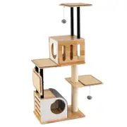 Costway 143cm 6-Layer Wooden Cat Tree Tower Sisal Scratching Post