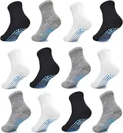 [GRPSKCOS] Kids Socks, 12 Pairs Toddler Breathable Non Slip Crew Socks with Grips for Boys Girls 1-7 Years