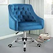 ALFORDSON Velvet Office Chair, Swivel Makeup Armchair for Vanity Table, Modern Computer Desk Chair for Home Office, Mid-Back Task Chair for Kids Adult Study Work Living Room Bedroom, Navy