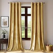 BULBUL Velvet Gold Curtains 84 inch Length- Living Room Blackout Thermal Window Drapes Darkening Decor Grommet Curtains for Bedroom Set of 2 Panels