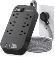 Power Strip - 10 FT Long Flat Plug Extension Cord, 6 Outlets 4 USB Ports (2 USB