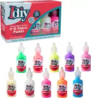DIY Fabric Paints (Set of 10 Colors)-8 Neon & 2 Glow in the Dark (1Oz Ea) Bright