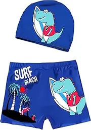 [PAEHUIMT] Boys Cartoon Print Shorts and Fabric Swim Cap Set