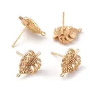 20pc Real 18K Gold Brass Post Stud Monstera Leaf Dangle Earring Loop 14.5x10.5mm