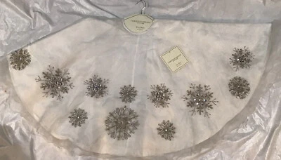 CHRISTIAN SIRIANO 52” White/ Pink Sequin Beaded Layered Snowflake TREE SKIRT New