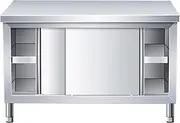 Snaweo Stainless Steel Work Table, Commercial Kitchen Stainless Steel Table, Stainless Steel Prep Table with 2 Pull-Out Doors, with Adjustable Feet for Restaurant, Hotel(120x40x80cm)