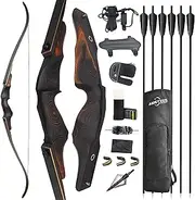 ZSHJGJR Archery 60 Inch Original Recurve Bow and Arrow Set for Adults American Hunting Longbow Archery Bow 25-60lbs Right Handed for Archery Hunting Target Shooting