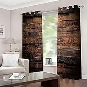 Exquisite Curtains for Kids Bedroom Brown & Wood W168cm (66") x D183cm (72") x 2 3D Pattern Microfiber Blackout Fabric Eyelet Window Drapes for Kids Nursery Playroom 2 Panels