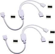 TronicsPros 2 Packs 4 Pin Splitter Cable LED Strip Connector 2 Way Splitter Y Splitter for One to Two 5050 3528 RGB LED Light Strip with 6 Male 4 Pin Plugs -30cm/12inch(1 to 2 Splitter Cable/ 2 Pack)