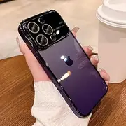 Plating Clear Hard PC Glass Lens Phone Case for iPhone 13 12 14 Pro Max 14 Plus Camera Protector Transparent Bumper Cover,Deep Purple,for iPhone 13Pro Max