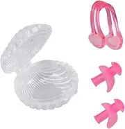 High End Silicone and Nose Clip Set for Swimming and Comfortable for Prolonged Wear for Water Sports and Pool Activities Pink