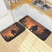 XYMZR Sasquatch Sunset Black Tree Kitchen Mat for Floor, 2 Piece, Non Slip Washable Kitchen Rugs for Kitchen & Home Decor, Sink, Bathroom 19.7” x 27.6” + 19.7” + 47.2”