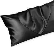 T Tersely Satin Silk Body Pillow Pillowcase for Hair and Skin, Premium and Silky Pillow Cases Space Long Body Pillow Case Cover 20x54 inch with Envelope Closure,51×137cm (Black)