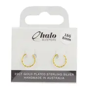 Halo Sleepers 22ct Gold Plated Silver Earrings 8mm Faceted 18G Hypoallergenic
