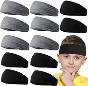 [Jeffbaubl] 12 Pieces Kids Athletic Sweatbands, 6 Colors Boys Headbands, Boys Sports Headbands, Soft Athletic Headband, Kids Sweatbands, Wicking Elastic Hairband for Girls Boys Toddler Children