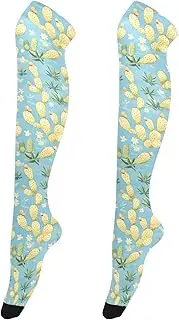 [FRODOTGV] Little Cactus Sky Blue Over-Knee Stockings for Women Stretchable Tall Thigh High Stockings Extra Long for Women Thigh High Tube Socks, Little Cactus Sky Blue