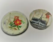 Set of 2 Glass Paper Weight with Eiffel Tower & France Stamp. Free Shipping