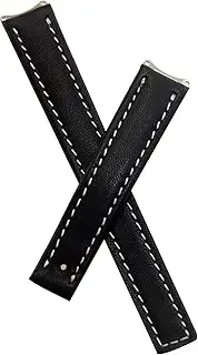 [Watch Strap World] Watchstrapworld TH-61512-01-0921-15 mm Black Leather Deployment Watch Band with White Stitching Compatible with TAG Heuer 6000 Series Ladies Watches Listed Below