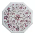 Pink MOP Inlay Work Coffee Table Top White Marble Bed Side Table 12 Inches