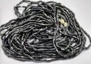 Dark Hematite Metallic Gray Bugle Vintage Antique Czech Glass Beads 9 to 10 BPI