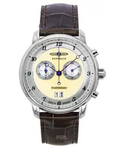 Zeppelin Friedrichshafen Chronograph Leather Strap Gold Dial 85845 Mens Watch
